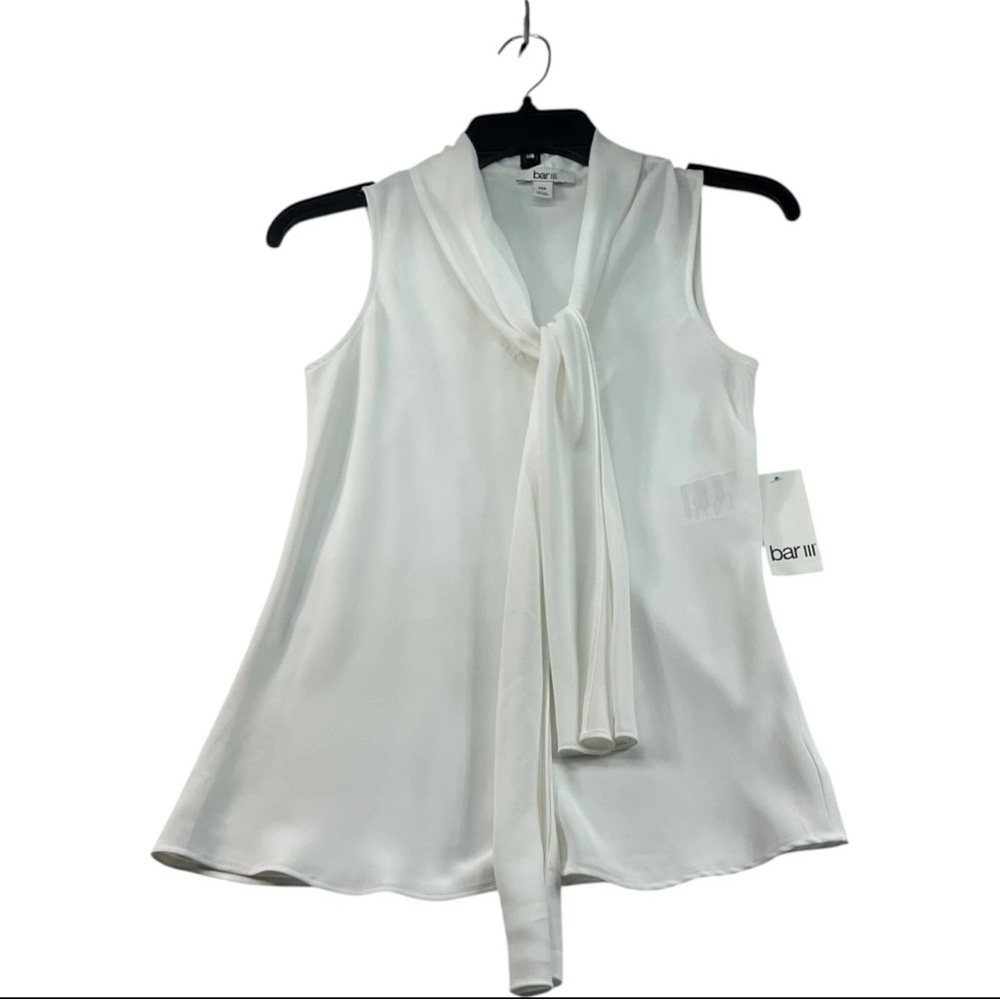 NWT XXS Bar III Women’s White Necktie Sleeveless Blouse Business Formal Tank Top
